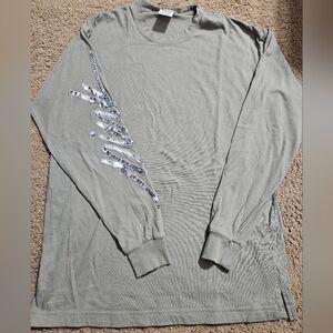 PINK VS Bling Sequin Spellout Oversized Long Sleeved Tee